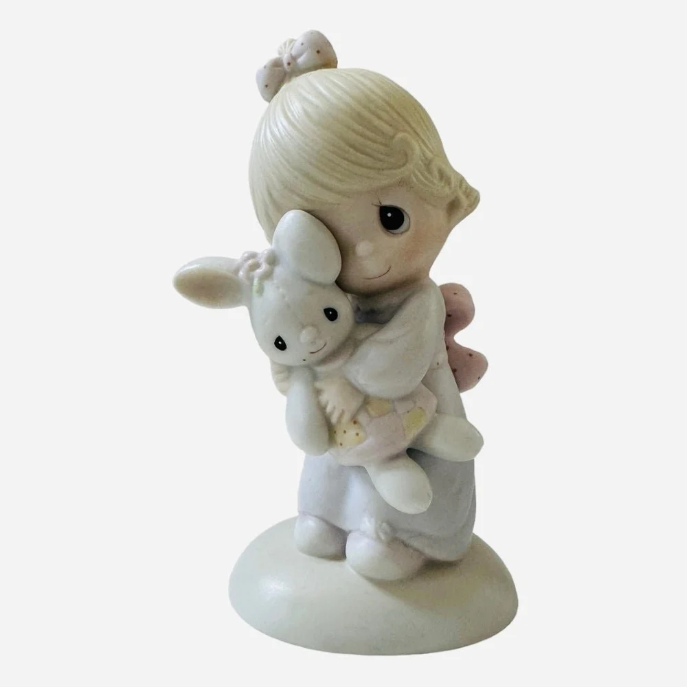 Vintage 1978 Enesco Jesus Loves Me Girl w/ Rabbit Porcelain Figurine 5